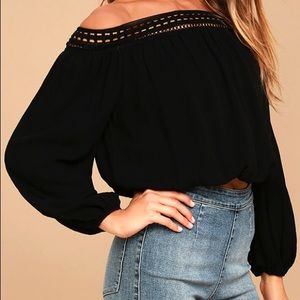 Lulus Black Lace Off Shoulder Crop Top